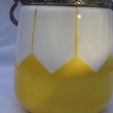 Old white and yellow opaline ice bucket