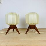 Pair of Scandinavian tripod lamps in teak 60s UFO
