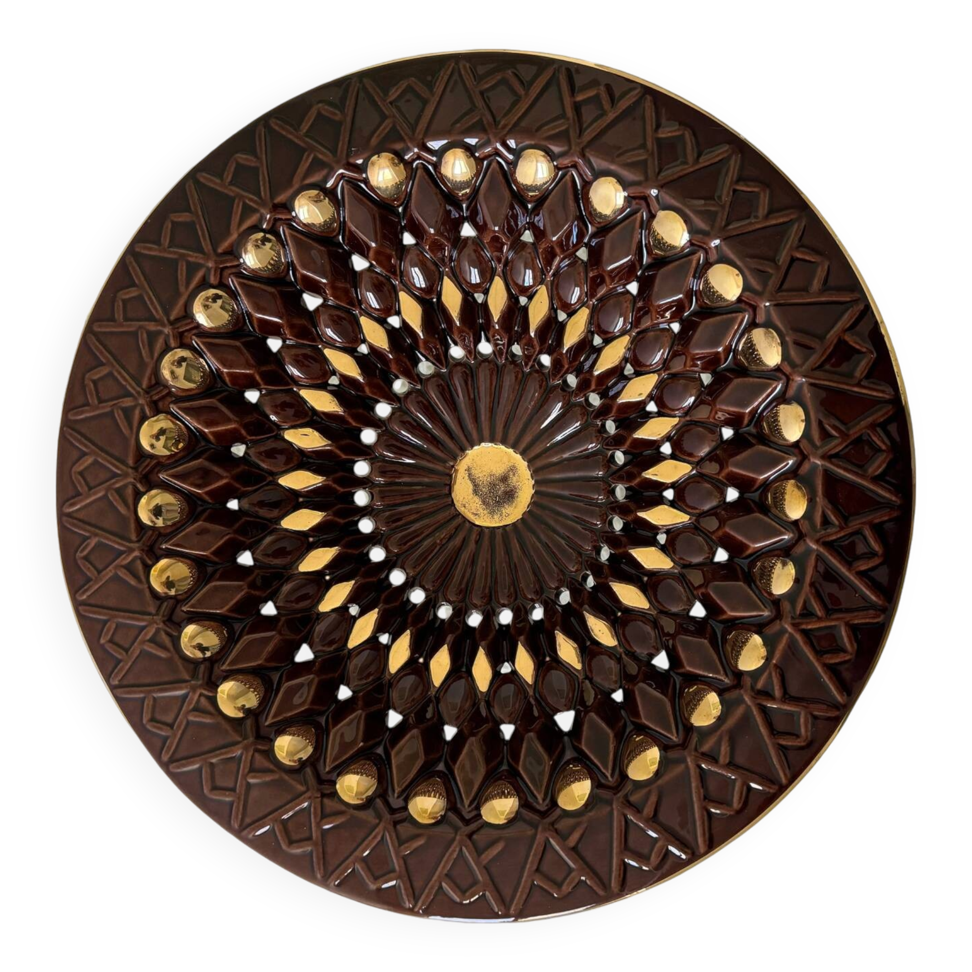 Large decorative openwork ceramic dish Vallauris 60s