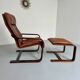 Yngve Ekström 70 Scandinavian design armchair with leather and wood ottoman