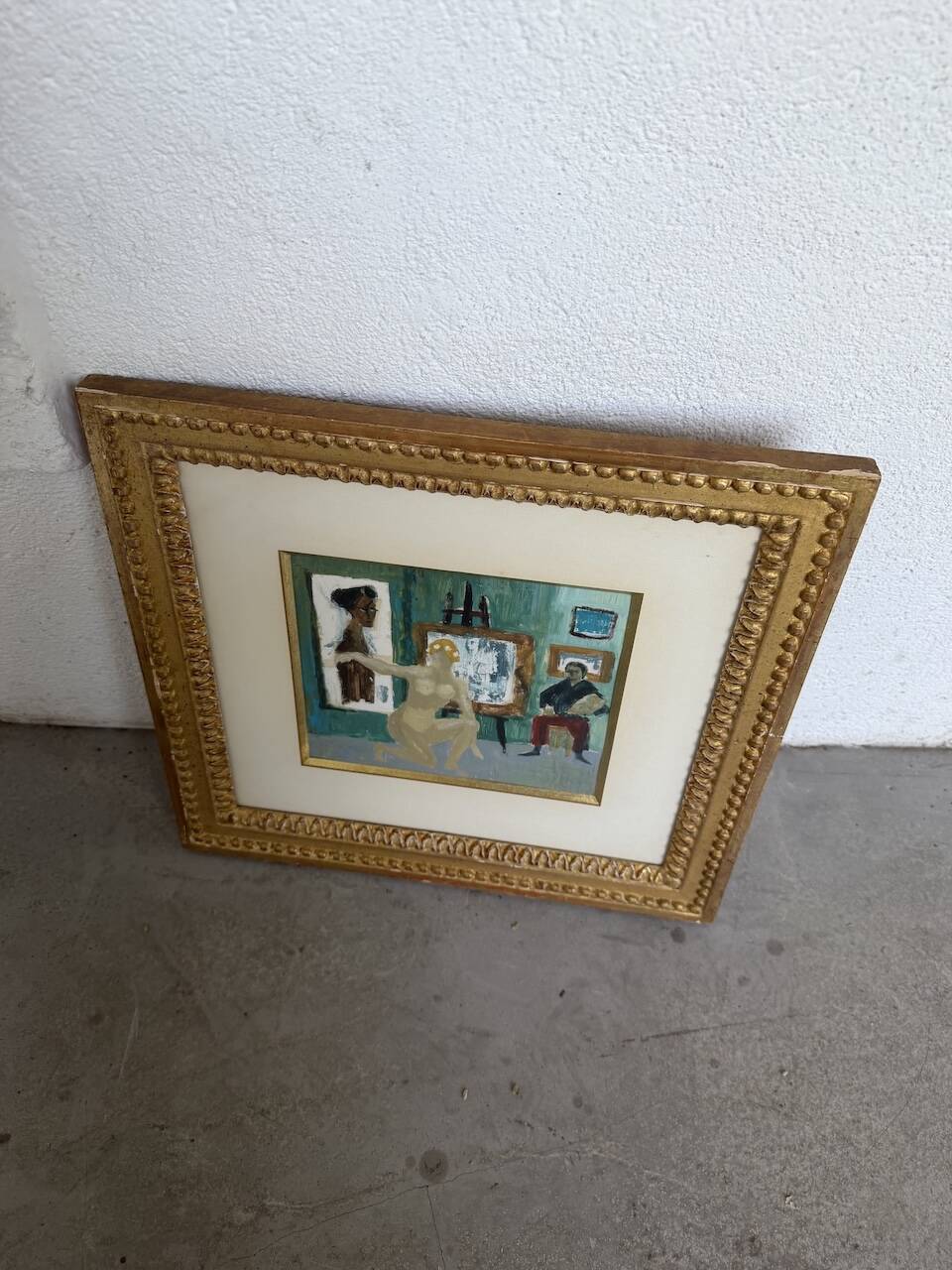 Framed nude oil painting