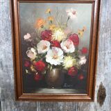 Oil Painting On Canvas FREDERICK Still Life Flowers + Wood Frame #A770