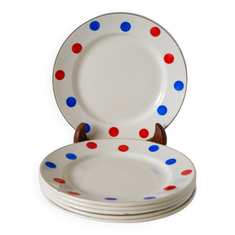 Set of 6 polka dot dessert plates badonviller 1950