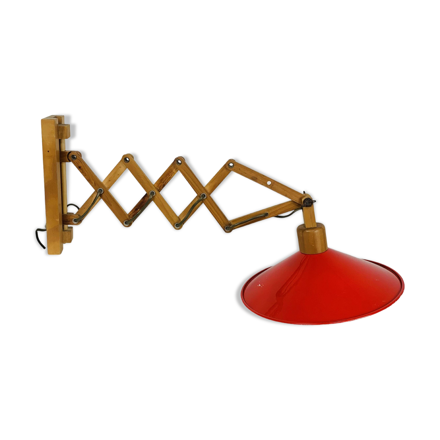 SCE 60s accordion wall light, wood and red reflector