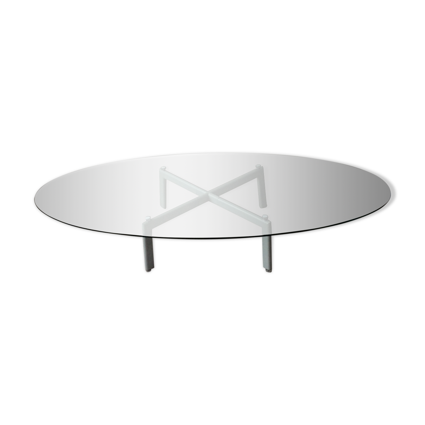 Design coffee table in beveled glass and steel foot