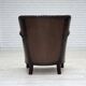 Fauteuil danois des années 1930, cuir marron, velours.