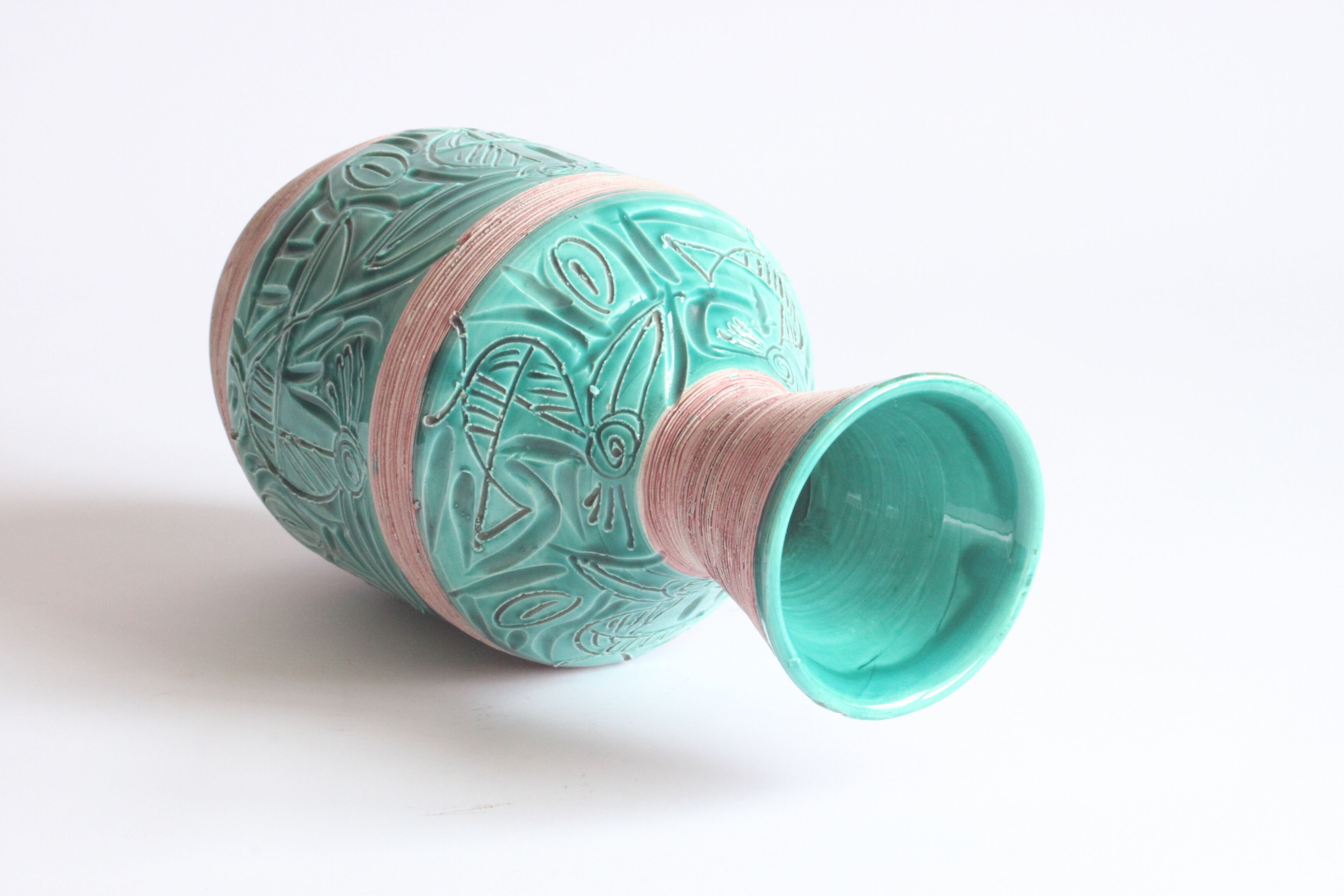 Vase avec pélicans par Fratelli Fianciulacci sgraffito , italie, années 1960