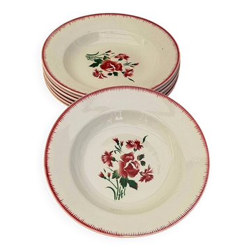 Set of 7 deep plates Digoin Sarreguemines Floral Bouquet
