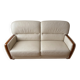 Beige leather sofa with solid wood frame