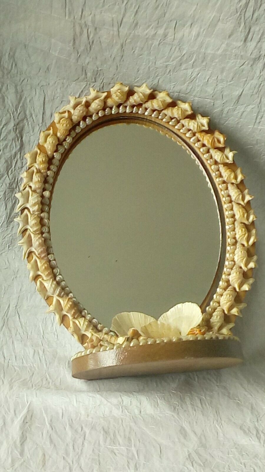 Mirror to be placed in wood and shell