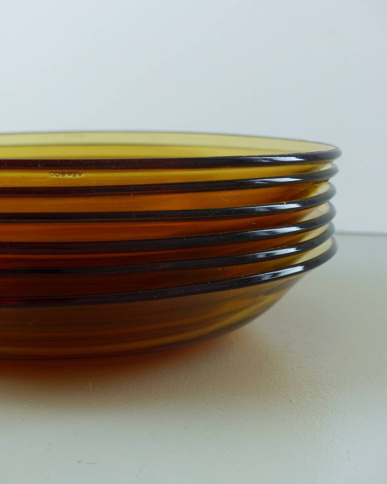 Set of 6 Vereco orange smoked glass plates