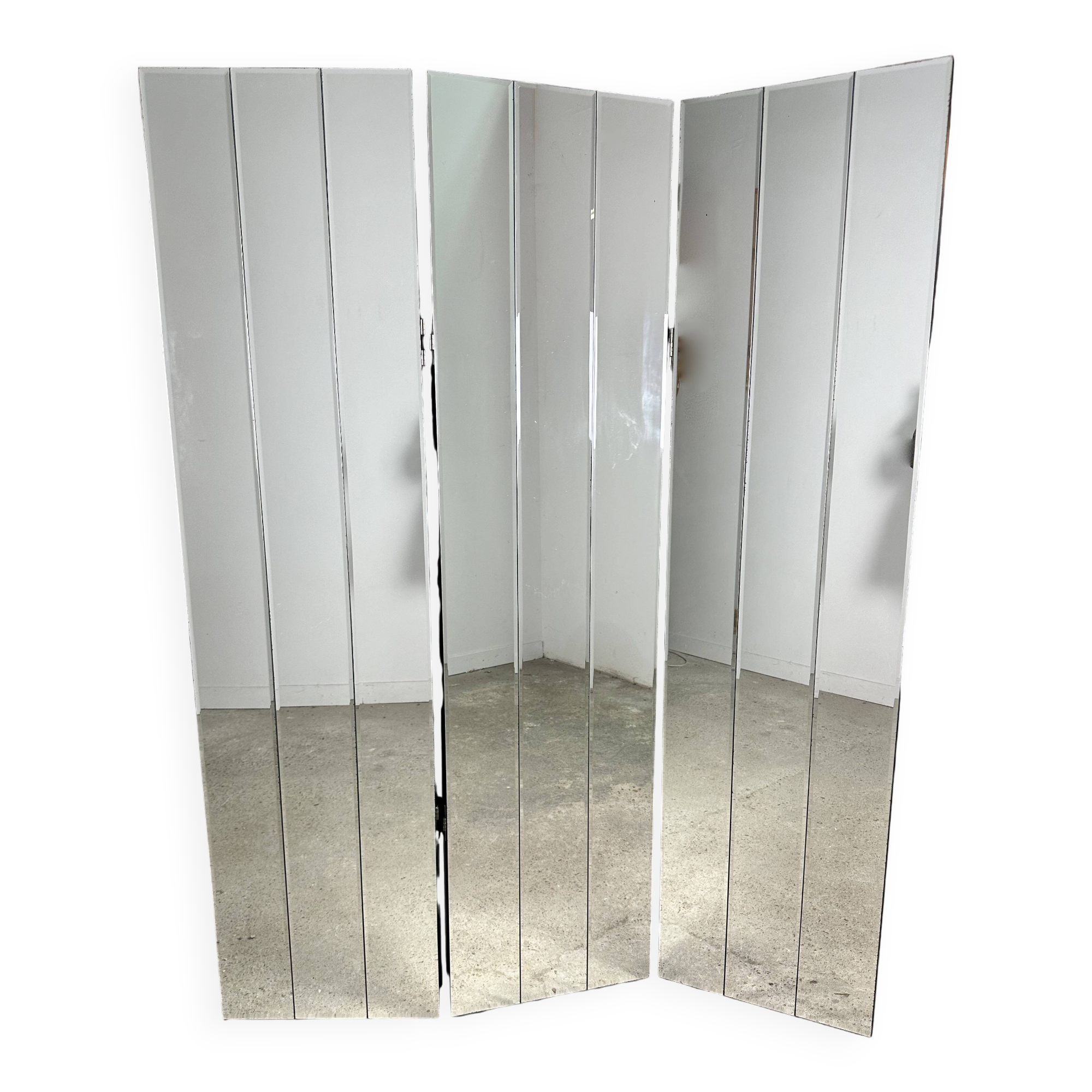 Vintage 80'S 3-panel beveled mirror screen