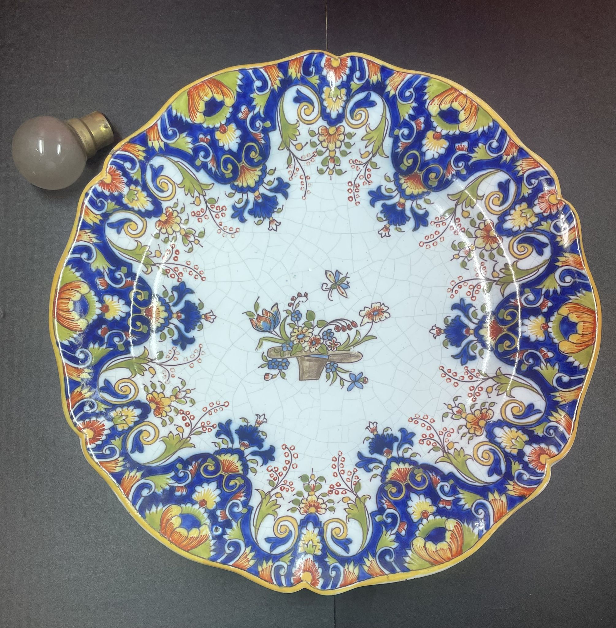 Faience dish of rouen -flower basket - ø 38 cm