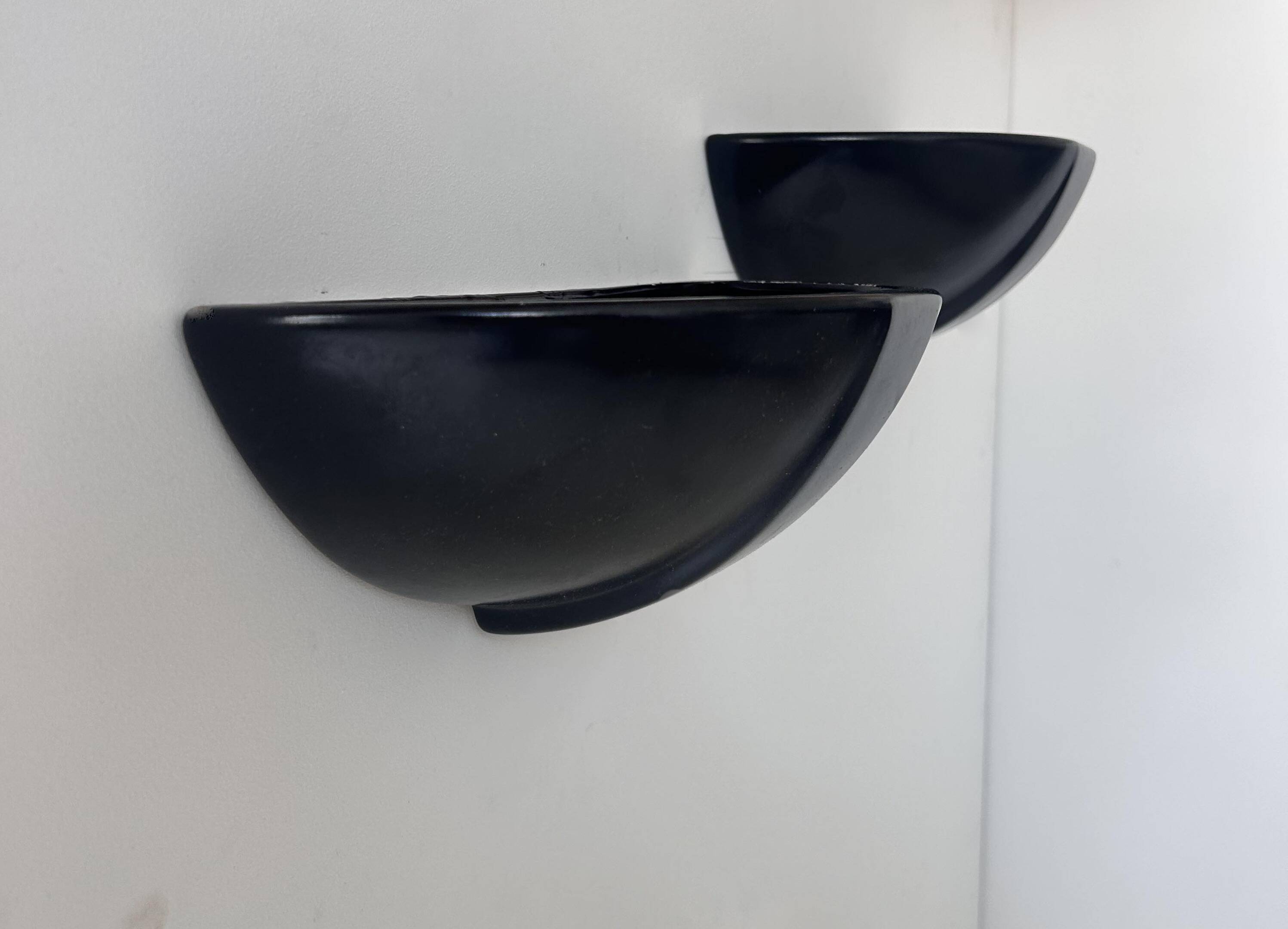 Pair of vintage wall lights, black porcelain, France 1970