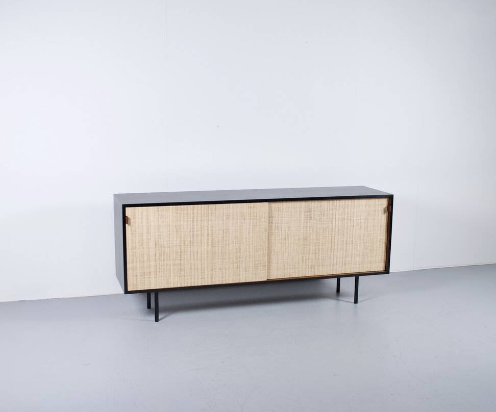 ENFILADE FLORENCE KNOLL MODEL 116 WOOD LEATHER AND RATTAN 1960