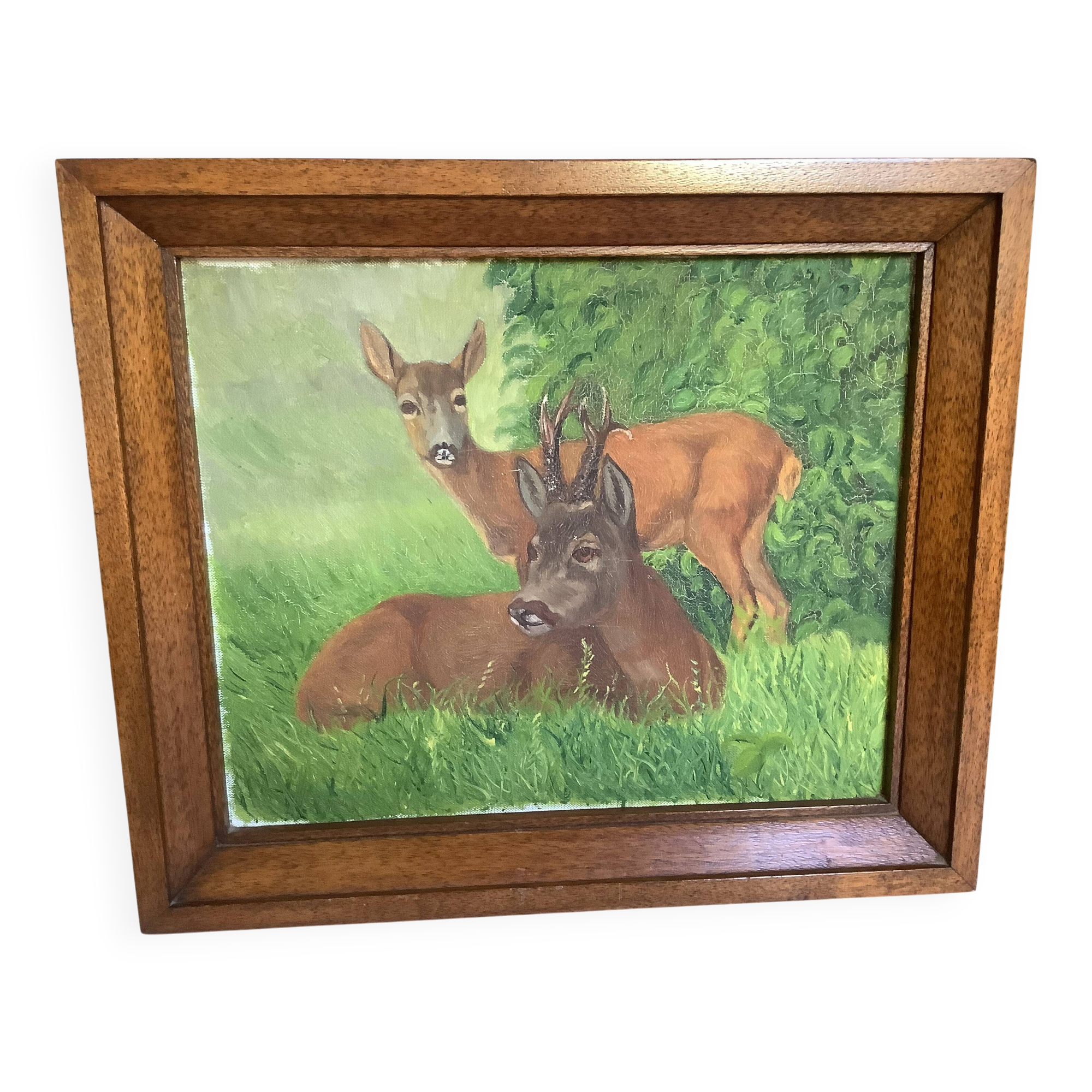 Animal painting deer doe oil on panel
