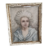 Pastel woman on cardboard with window 18th old frame in its own juice