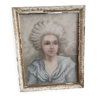 Pastel femme sur carton avec vitre 18 ème cadre ancien dans son jus