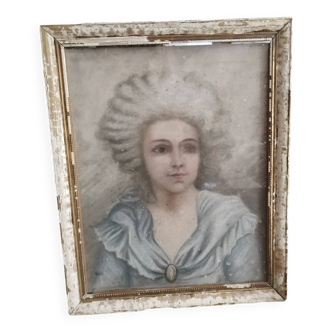 Pastel woman on cardboard with window 18th old frame in its own juice