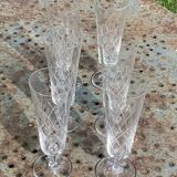 6 vintage clear chiseled crystal and glass champagne flutes
