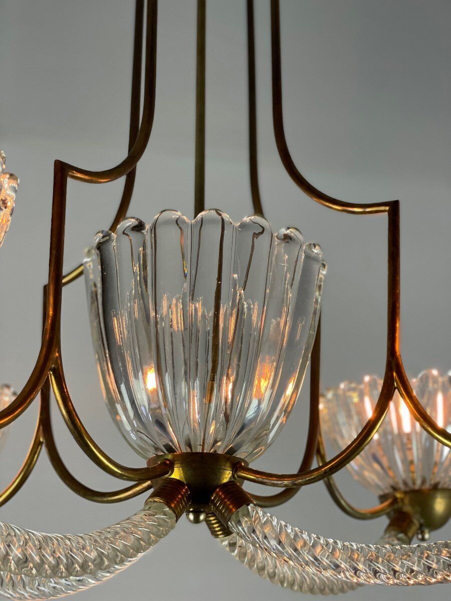 Venetian chandelier in Murano glass and brass circa 1950