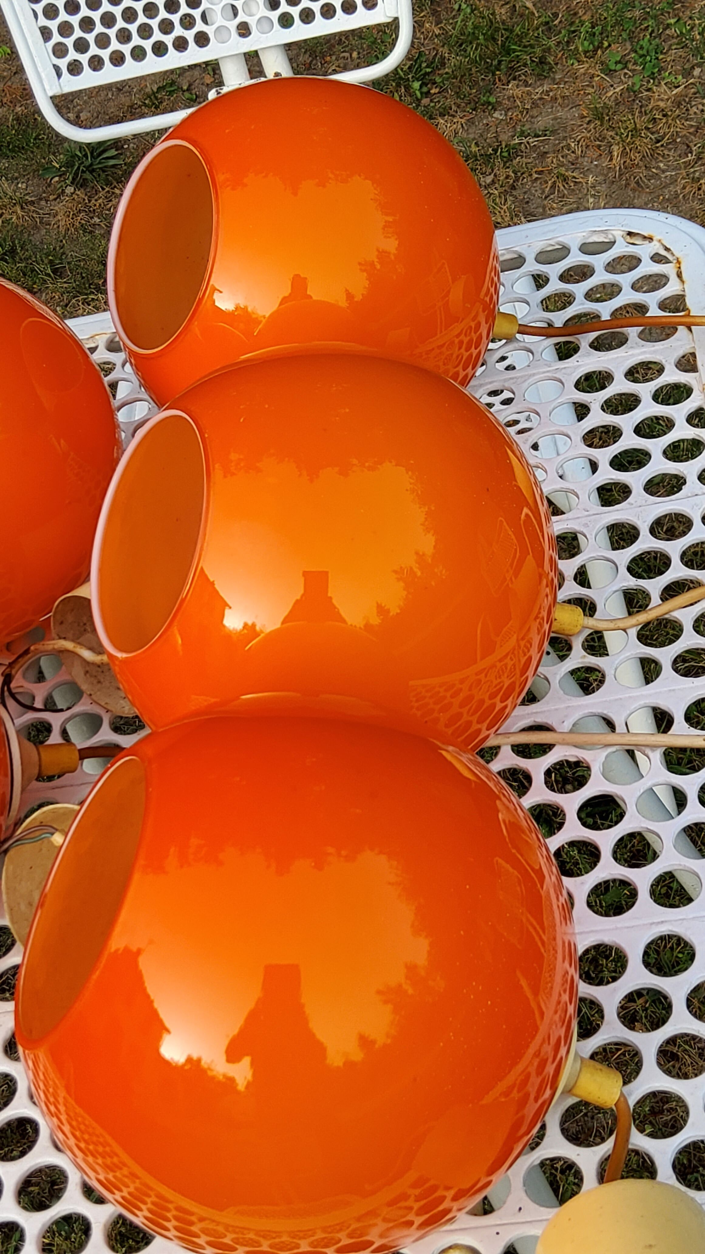 Set of 5 orange glass ball pendants from the 70s