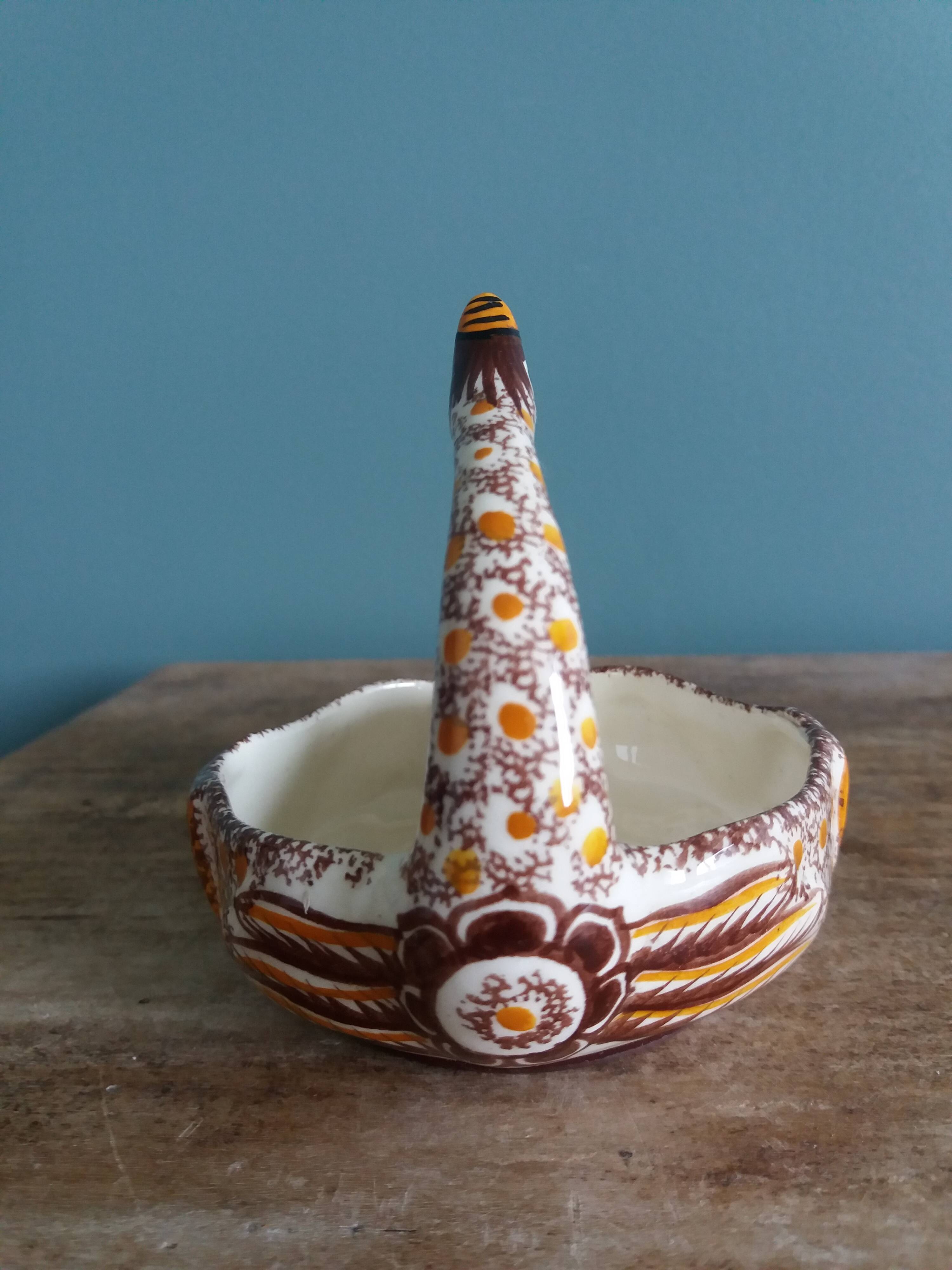 Henriot Quimper salt cellar in the shape of swans