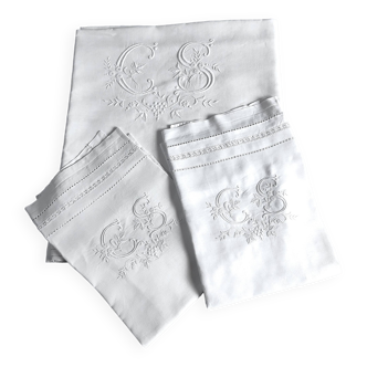 wedding set: sheet and 2 CS monogram pillowcases