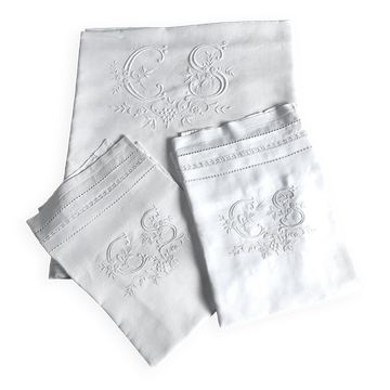wedding set: sheet and 2 CS monogram pillowcases