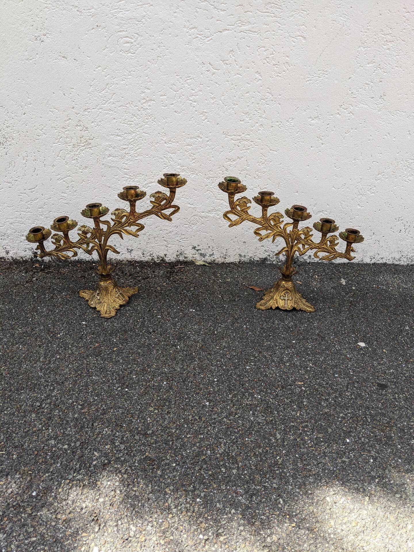 Pair of five-branched altar candlesticks