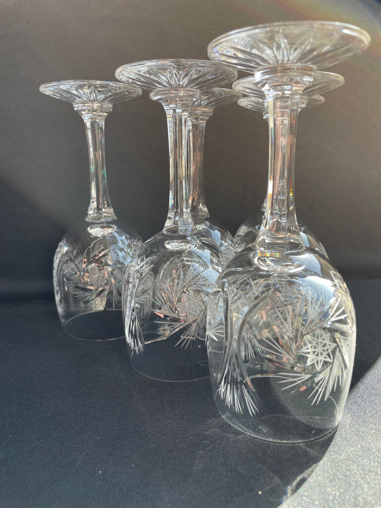Cristal de Bohème - Verres à eau ou à vin (6) - Moderne milieu de siècle - Cristal taillé main