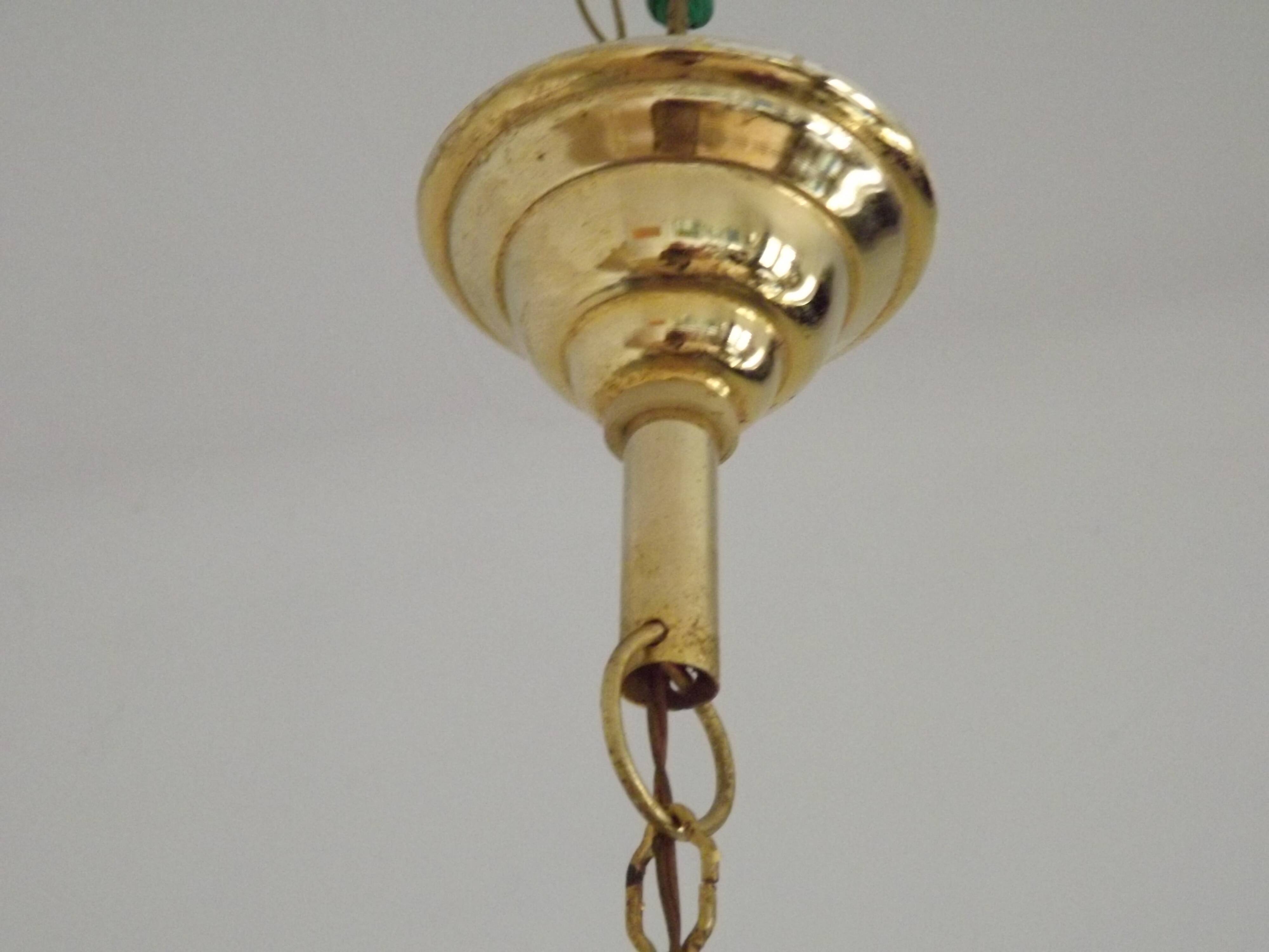 Mid-century brass, glass, and crystal chandelier with 4 lights 5099