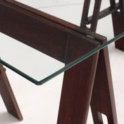 Vintage wooden trestle table with a crystal top, Italy, 1980s.