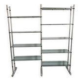 Double chrome and glass bookshelf from the 1970s.