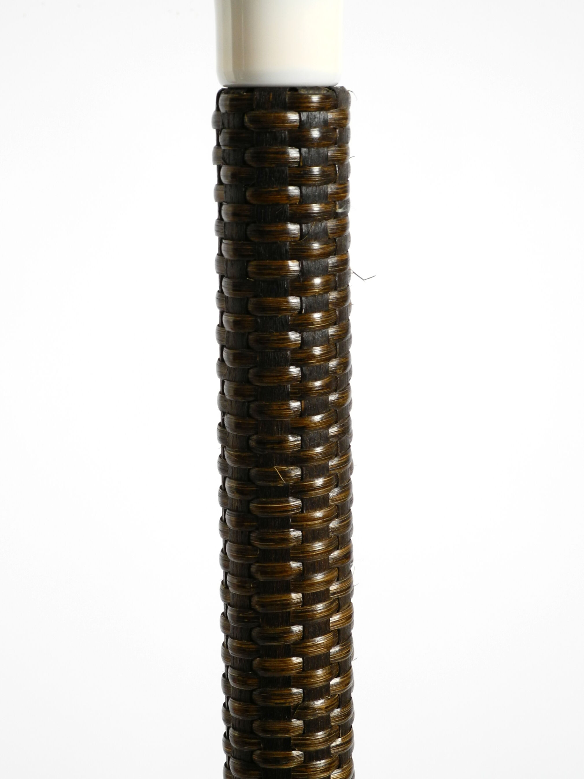 XL 70s Tulip floor lamp with a brown wicker frame and a plexiglass shade