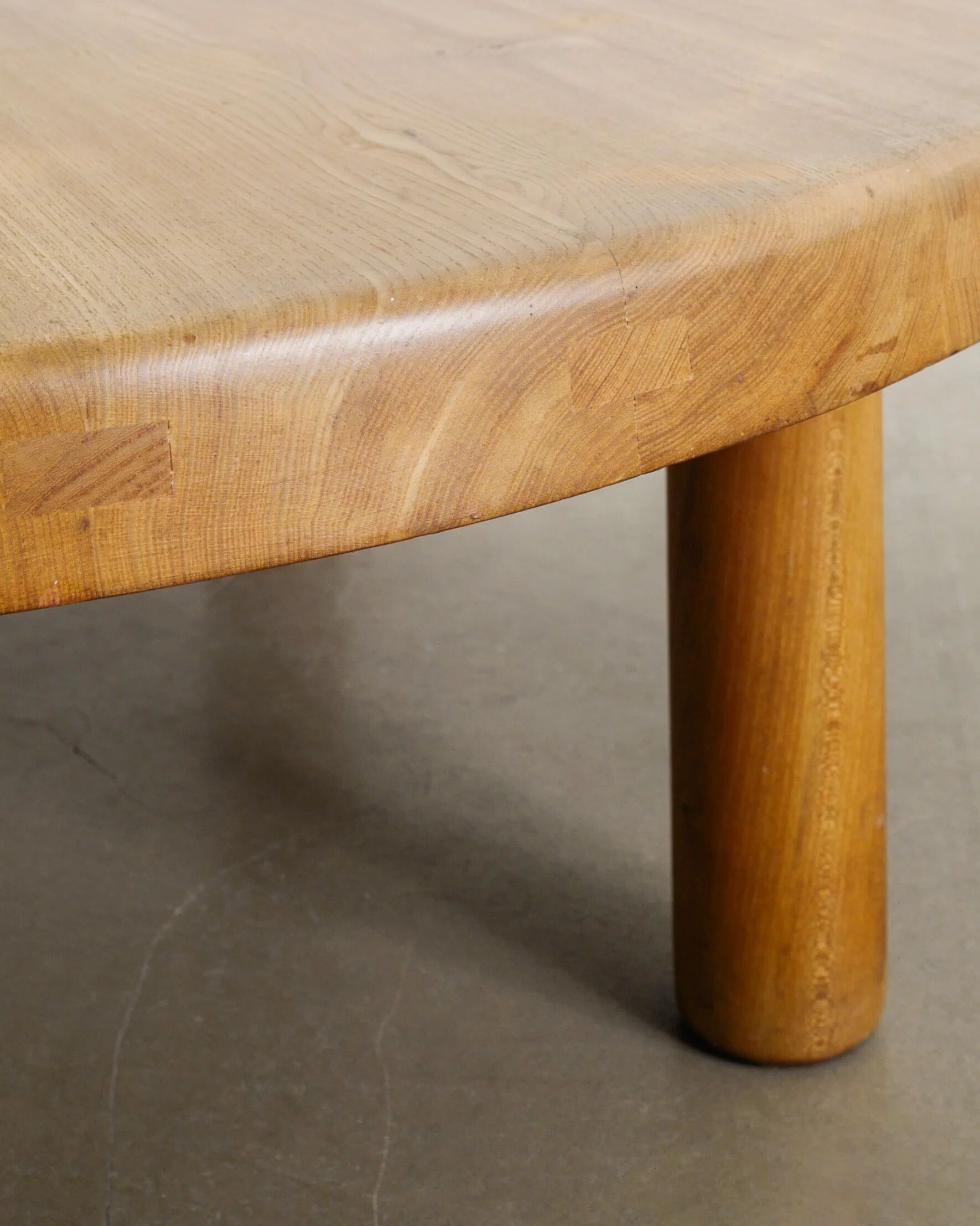 French Round Mid Century Wooden Coffee Sofa Table T02M Pierre Chapo, 1960s