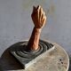 Walter De Buck "Het Hand" — Red-brown Wood Hand Sculpture on Dark Grey Concrete Base (1980)