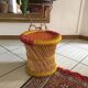 Indian stool style bohemian, bamboo natural and sitting in two-tone cotton