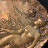 Bronze empty pocket of woman and child with reeds circa 1900