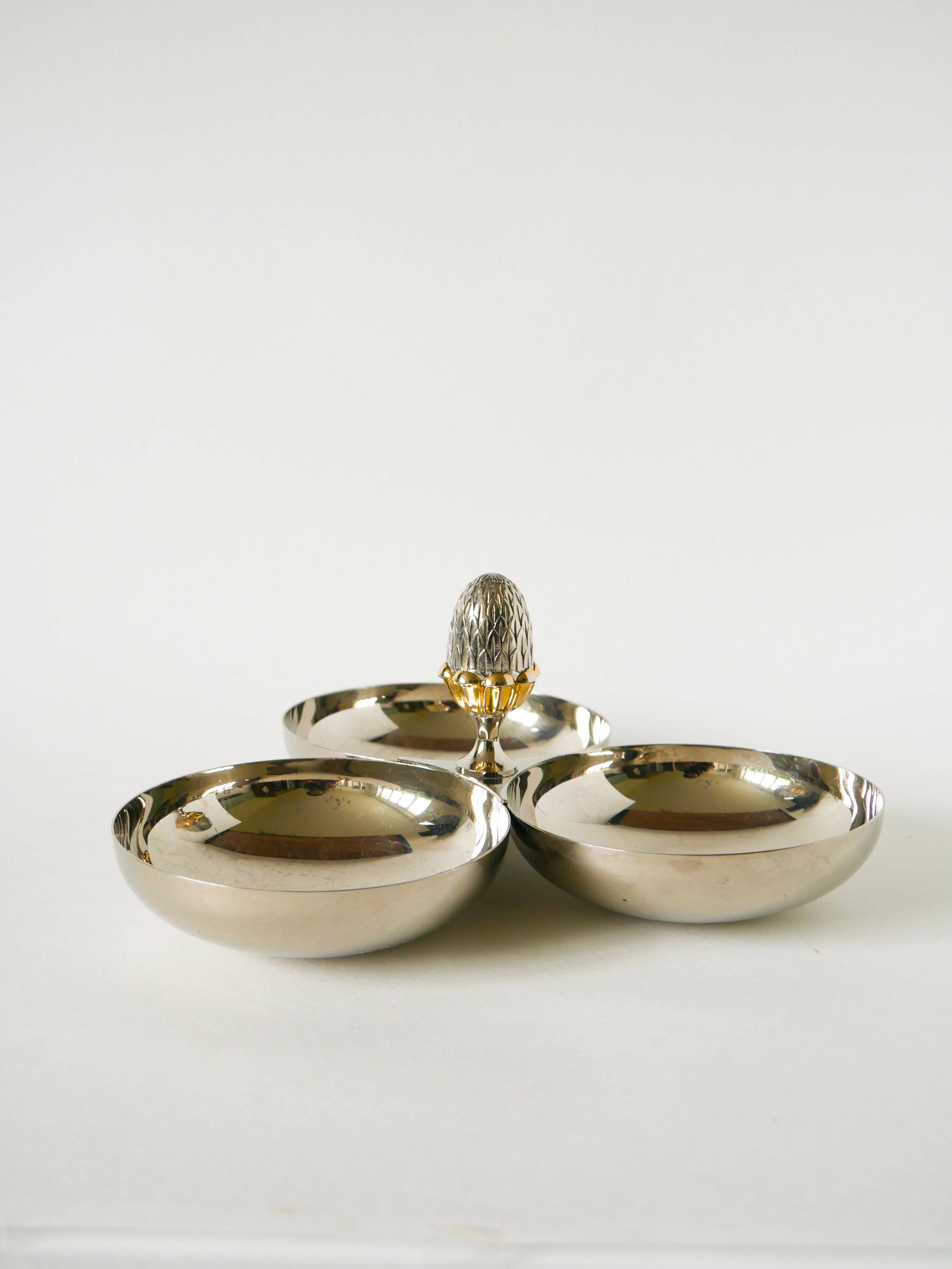 Triple silver-plated metal pocket emptier, Pinecone model, 1950 - 23 X 11 cm