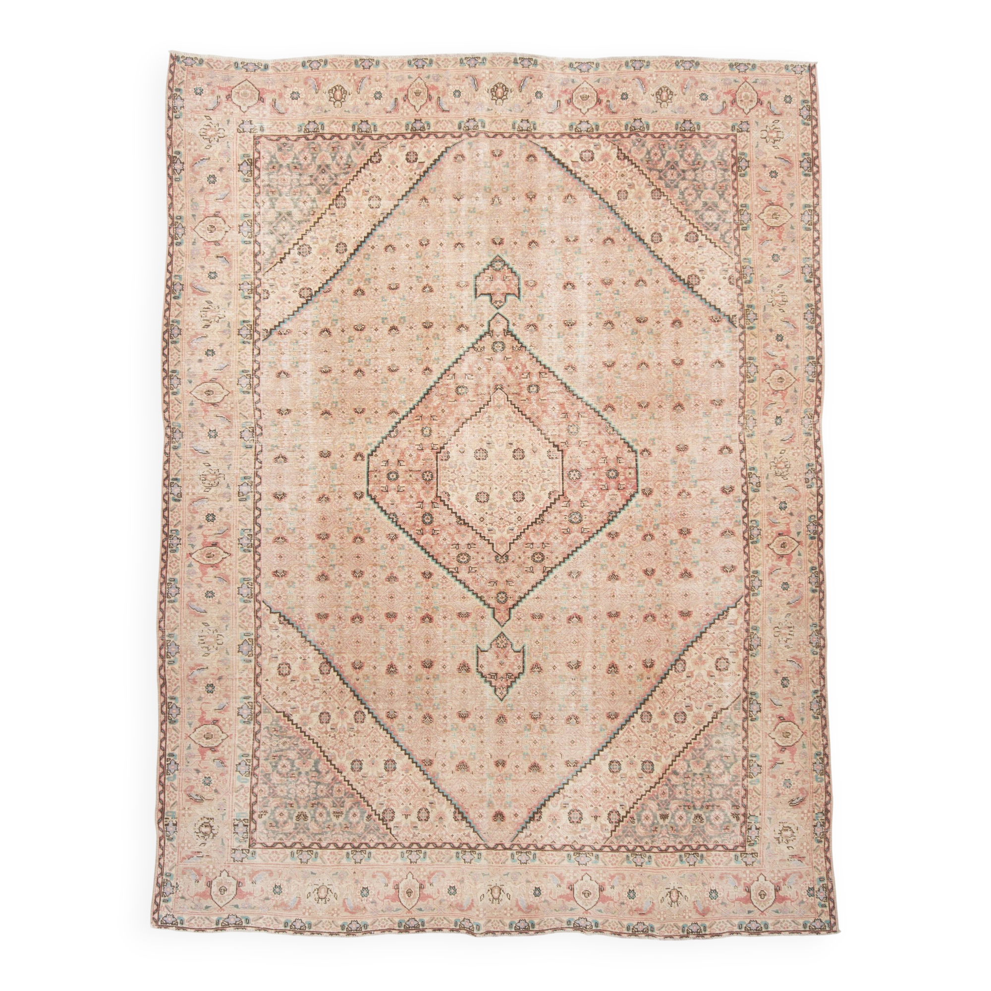 Pale Red & Teal Green Persian Heriz Rug, 288x382Cm