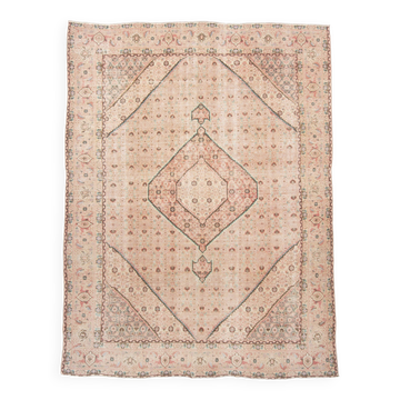 Tapis persan Heriz rouge pâle et vert turquoise