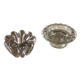 Set of 2 vintage glass candle holders with flower carving