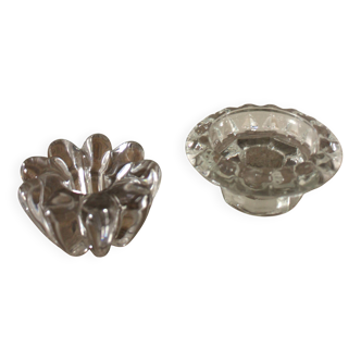 2 bougeoirs vintage en verre ciselé fleur