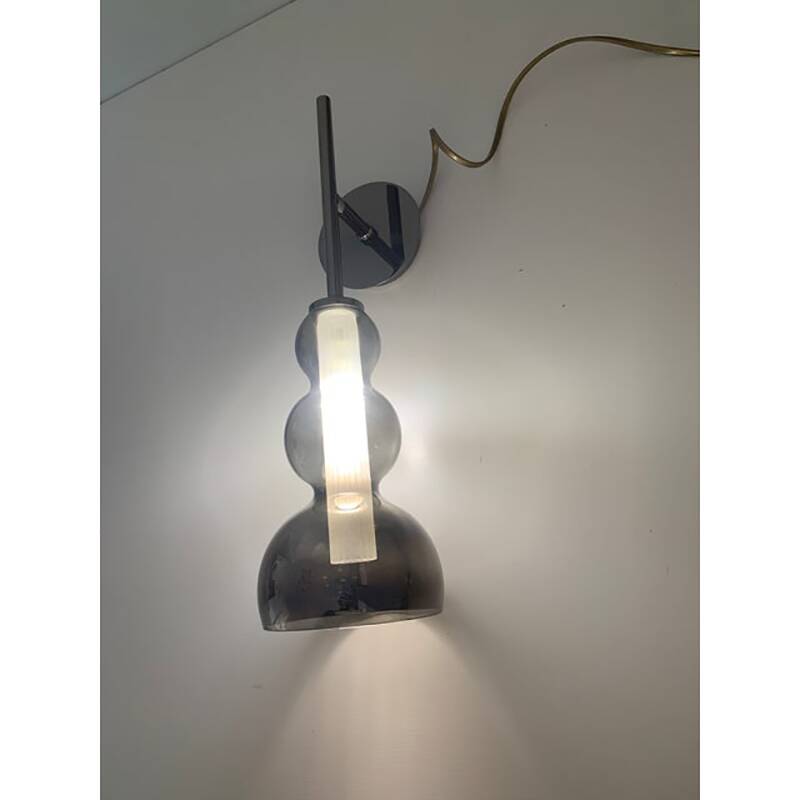 Set of Two Contemporary Smoked in Black Nickel Wall Sconces