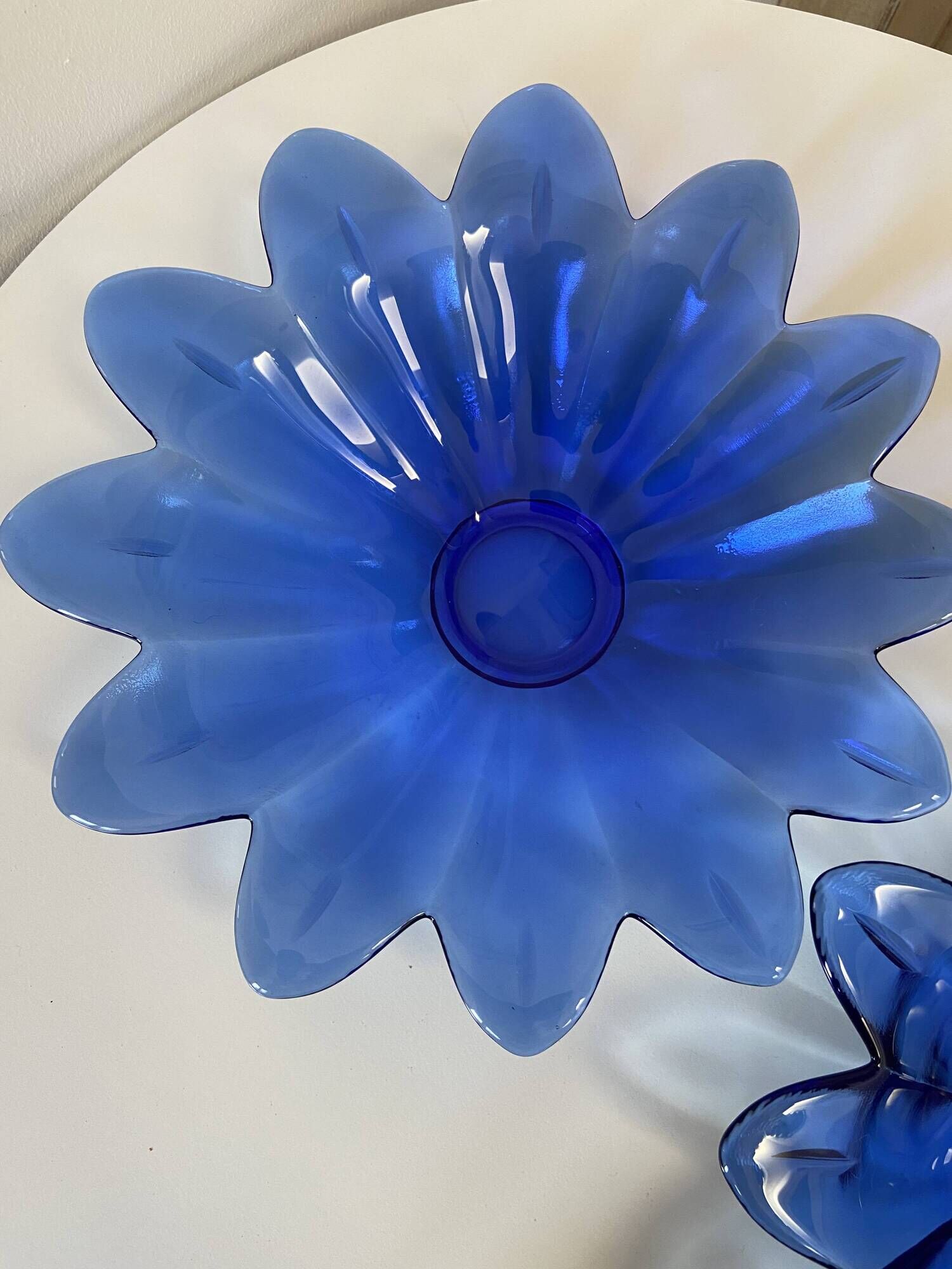 Set of 2 small plates fruit cup in the shape of a daisy/blue flower - pocket tray / ashtray