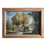 Painting hst xix° animated landscape (camargue - gardian?) signed