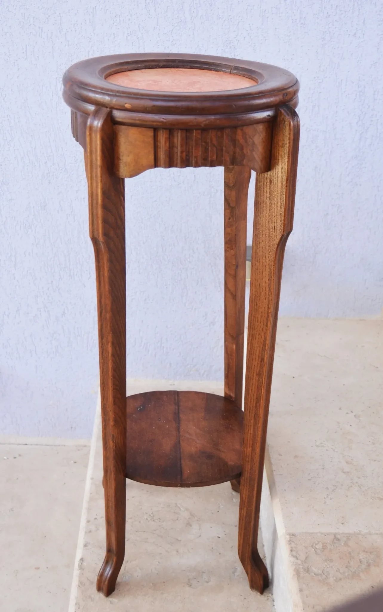 Art Deco wood stand French planter with stone plaque
