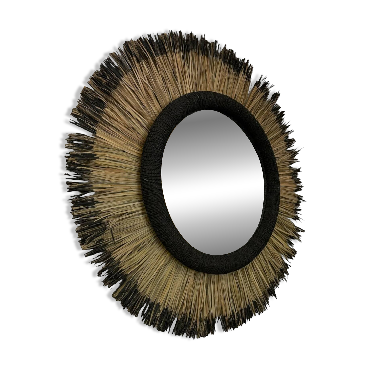 Handmade wall mirror made of natural fibers – bohemian chic style