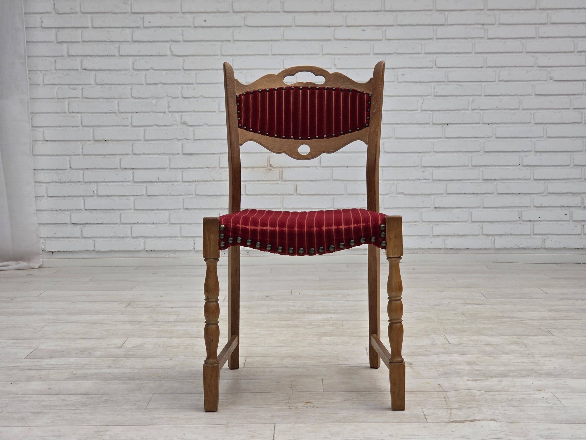 1970s, set of 6 Danish dining chairs, oak wood, furniture wool.